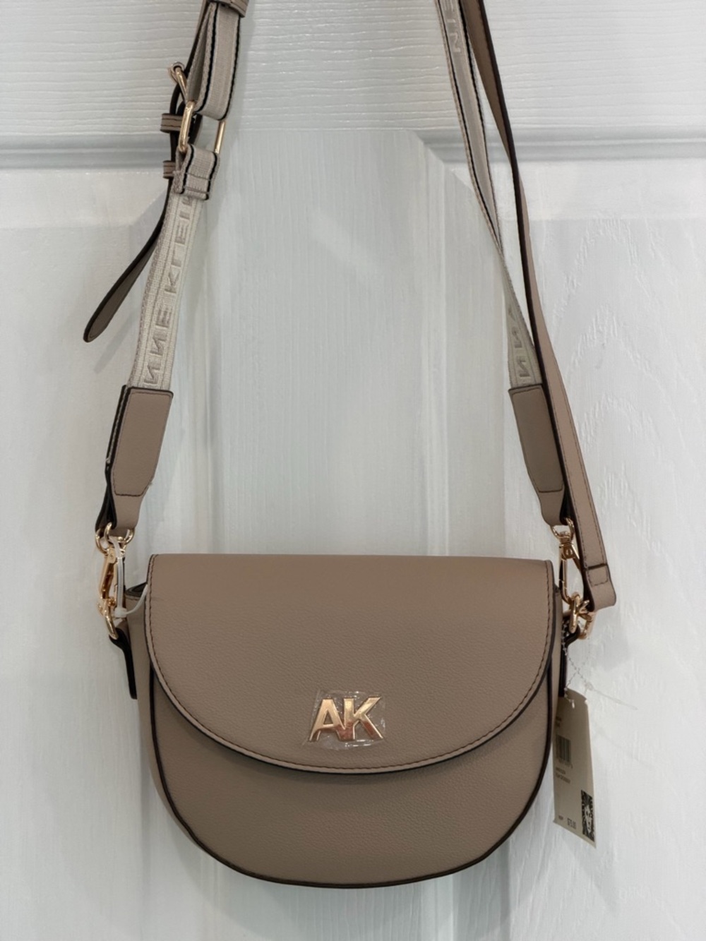 Anne Klein Taupe Pebbled Crossbody with Gold AK Logo